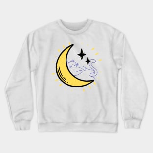 Cute cat sleep on the moon aesthetic illustration Crewneck Sweatshirt